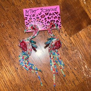 Betsey Johnson Multicolor Bejeweled Flamingo Earrings